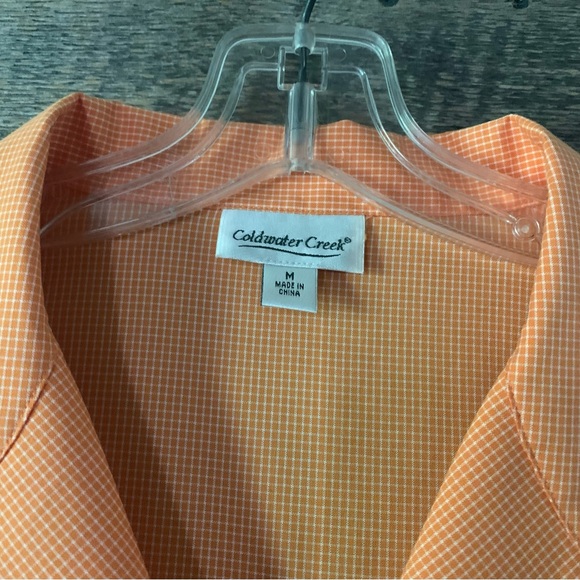 Women’s M COLDWATER CREEK Orange Sherbert Micro Checked Button Down Career Shirt - Picture 3 of 15